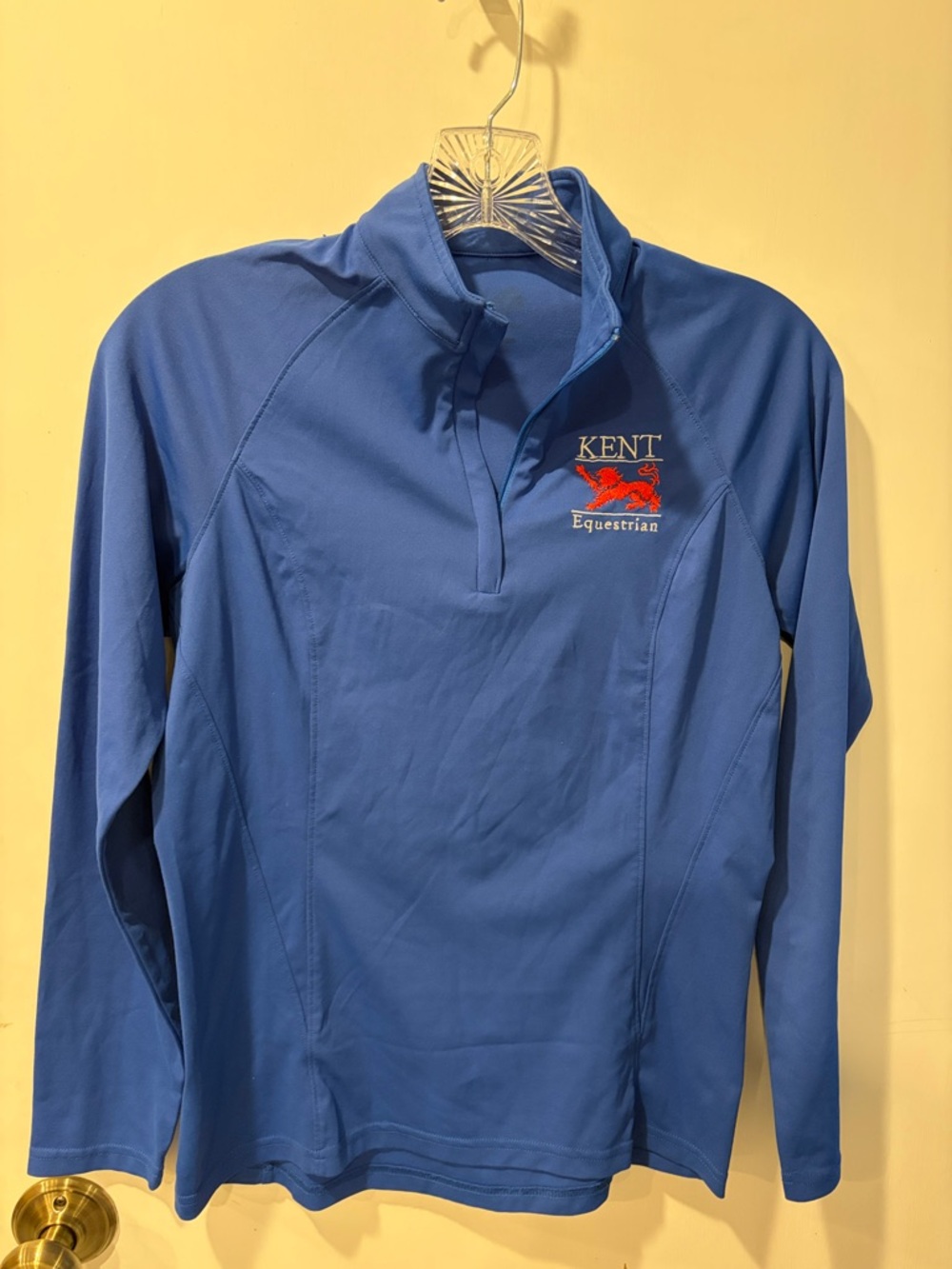 Kent Equestrian logo Blue Zip-Neck Pullover long sleeve small
